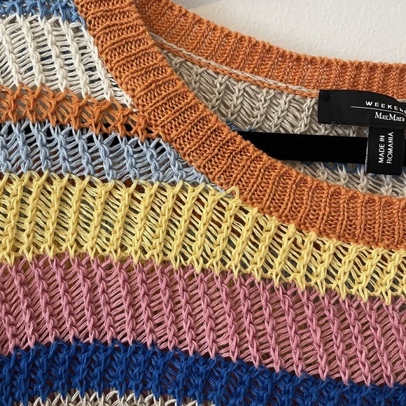 Max Mara Weekend Striped Crochet Open Knit Sweater Size S Boho Oversized Slouchy - Picture 4 of 10